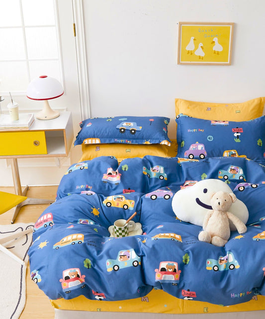 Teddy Joyride Kids Cotton Bedsheet Set (Blue)
