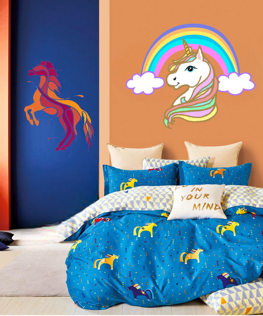 Unicorn Graphics Kids Bedsheet Set (Navy Blue)