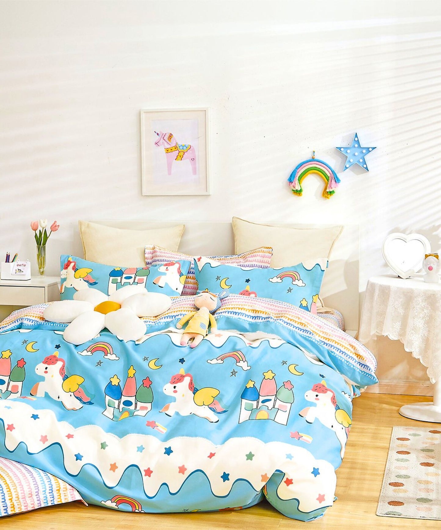 Magical Unicorn Theme Kids Cotton Bedsheet Set