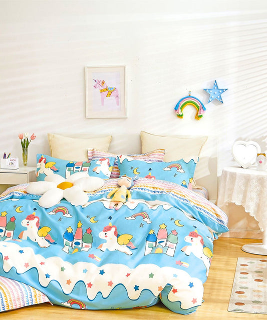 Magical Unicorn Theme Kids Cotton Bedsheet Set