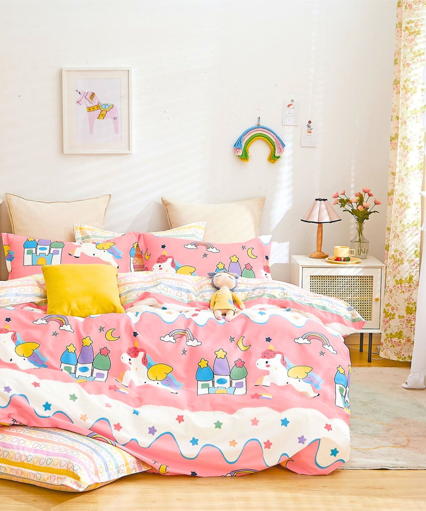 Magical Unicorn Theme Kids Cotton Bedsheet Set