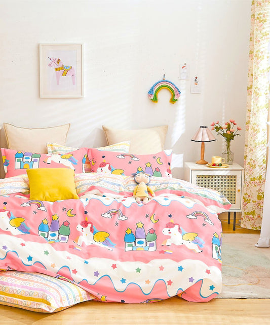 Magical Unicorn Theme Kids Cotton Bedsheet Set