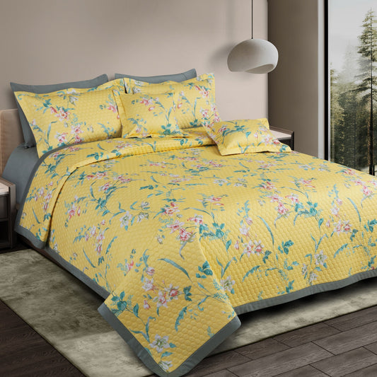 Yellow King Size 5 Piece Quilted Bedcover Set (100% Cotton)