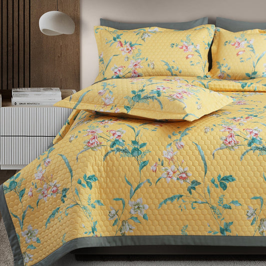 Yellow King Size 5 Piece Quilted Bedcover Set (100% Cotton)
