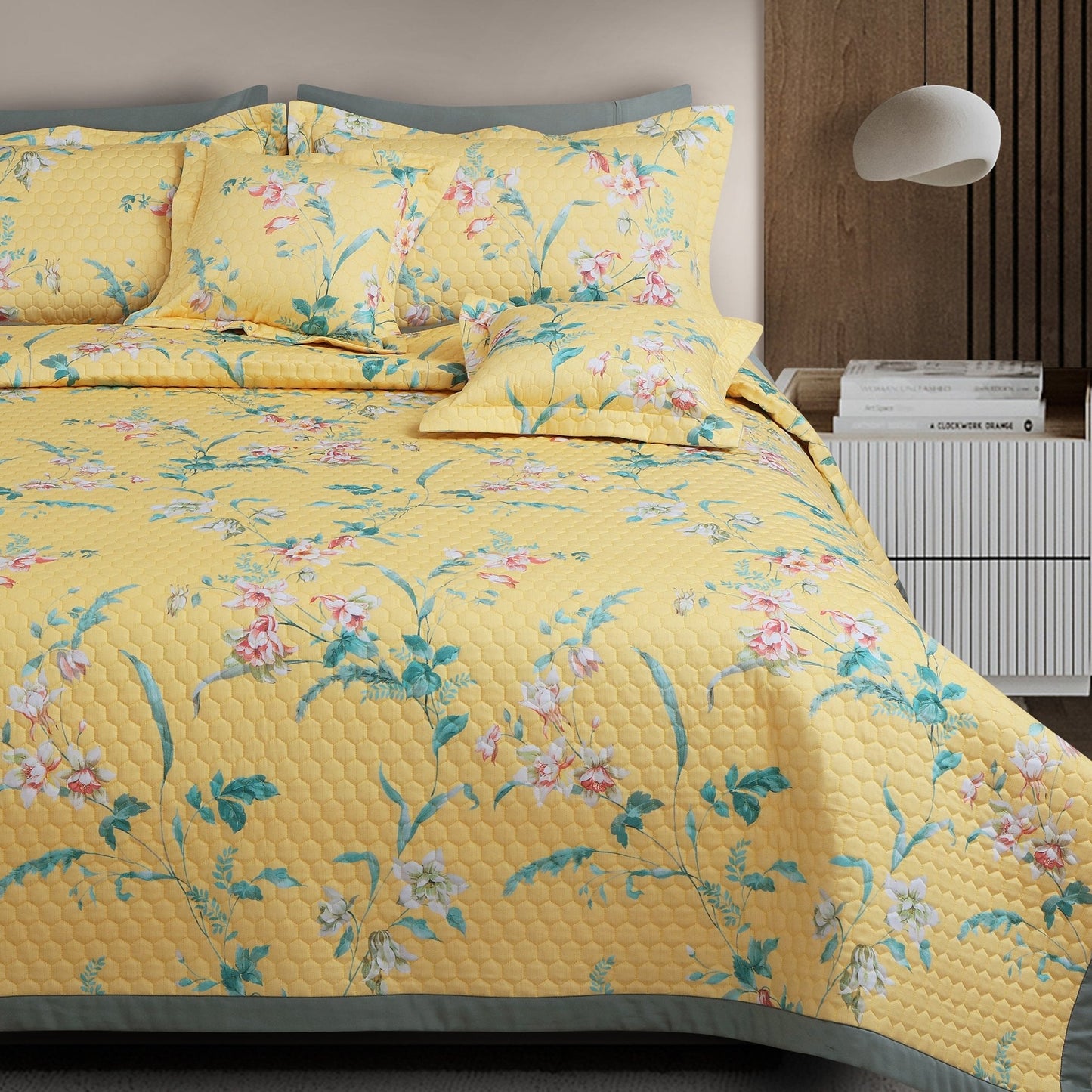 Yellow King Size 5 Piece Quilted Bedcover Set (100% Cotton)