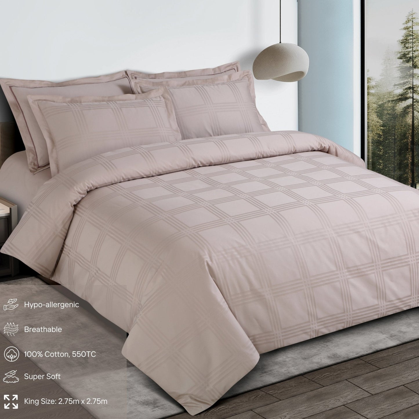 Bold Checkered Jacquard Cotton Bedsheet Set – King Size with Pillow Covers