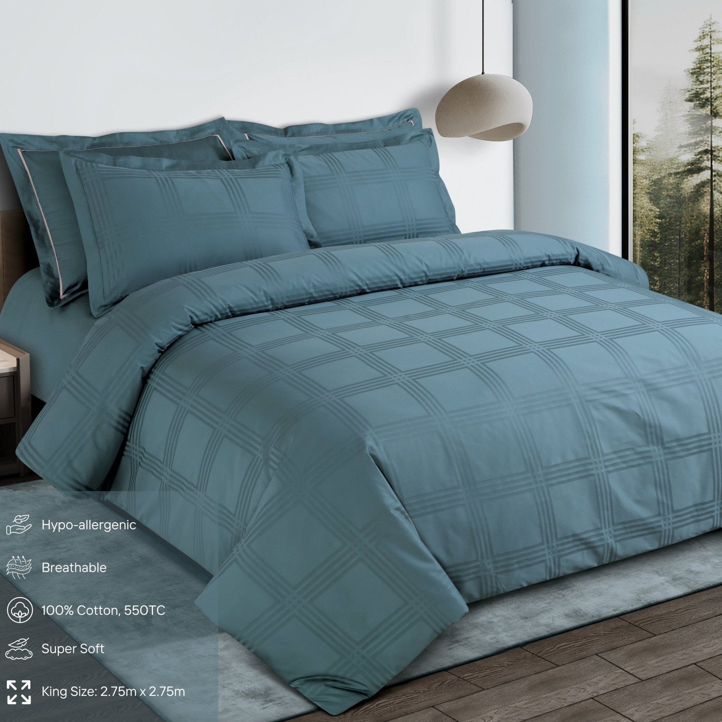 Bold Checkered Jacquard Cotton Bedsheet Set – King Size with Pillow Covers