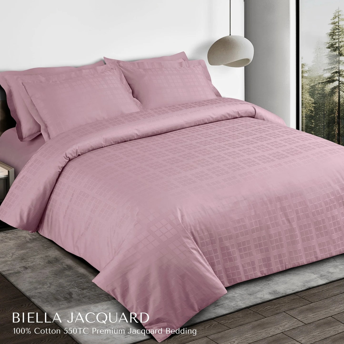Premium Jacquard Cotton King Size Bedsheet Set - Checkered Design