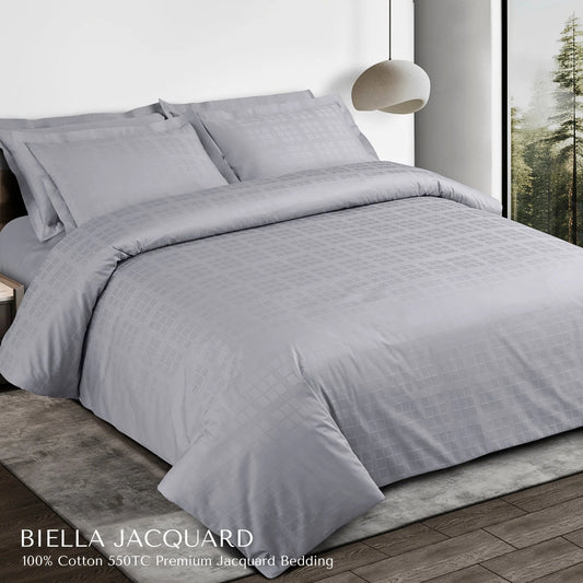 Premium Jacquard Cotton King Size Bedsheet Set - Checkered Design