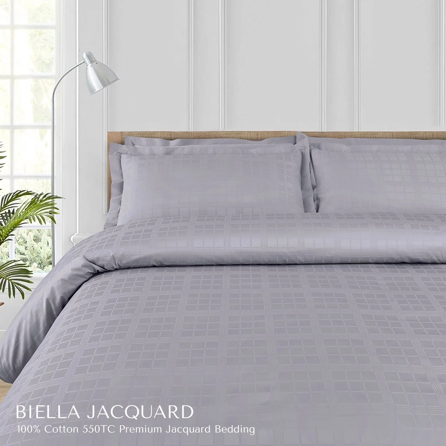 Premium Jacquard Cotton King Size Bedsheet Set - Checkered Design