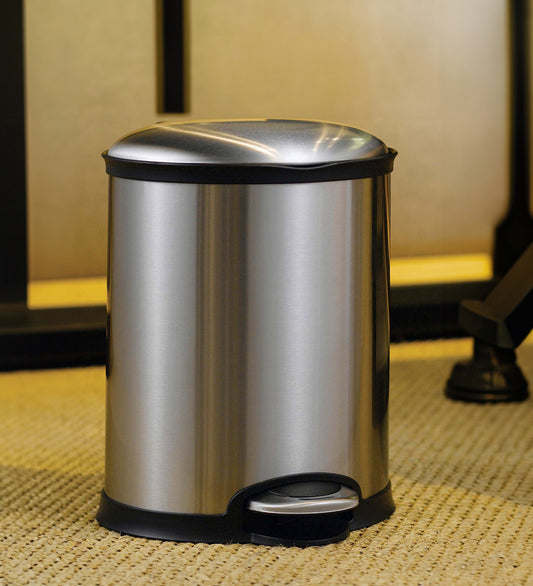 Oval Stainless Steel Trash Bin with Silent Close Mechanism – Elegant & Functional