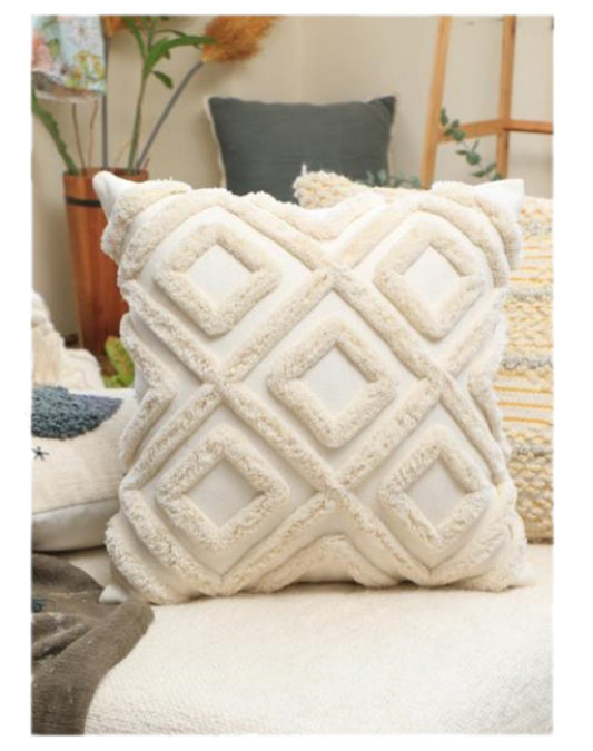 Textured Diamond Tufted Cushion Cover | 18x18 Inches | Multicolor Accents
