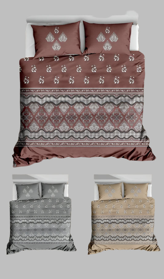 Premium King Size Cotton Bedsheet Set – Designer Pattern, 3-Pieces