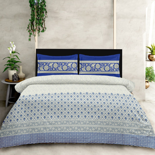 Premium King Size Cotton Bedsheet Set with Pillow Covers – Floral & Geometric Print