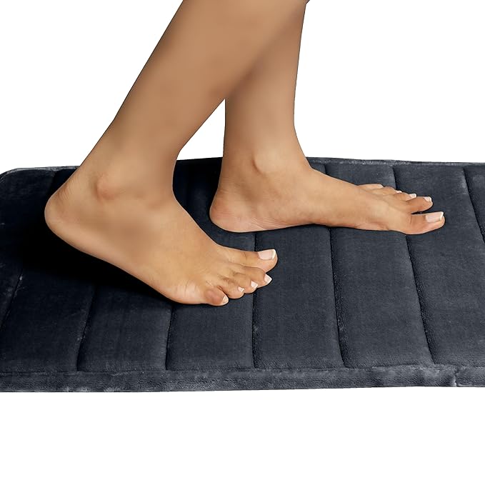 Soft Glow Memory Foam Striped Rectangle Anti-Skid Bath Mat – Super Absorbent & Washable Mat for Bathroom, Kitchen & Living Area