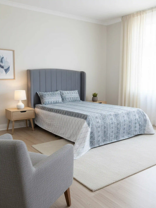Soft Feel Geometric Dove Grey Cotton King Bedsheet