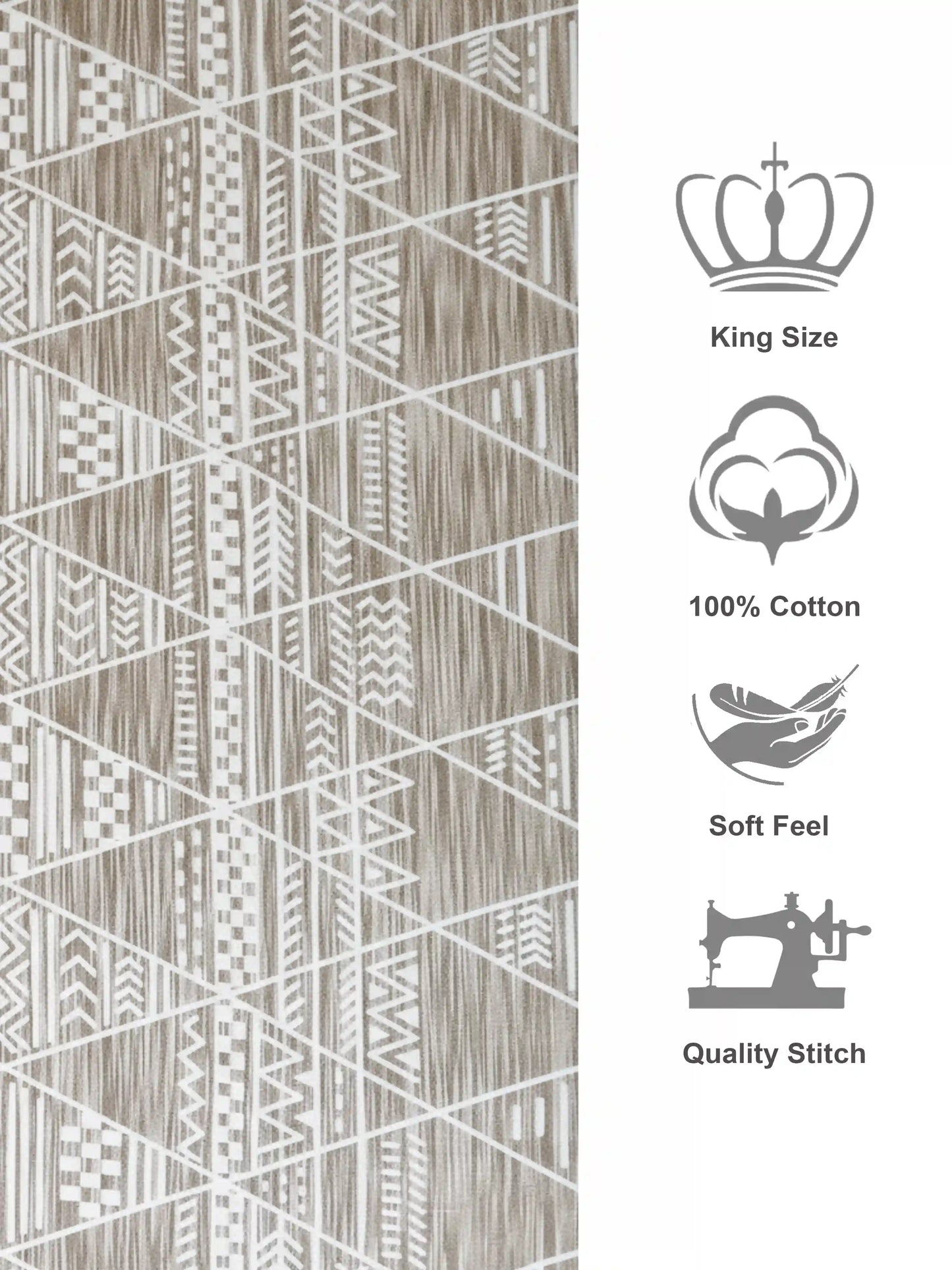 Soft Feel Brown Geometric Cotton King Bedsheet Set