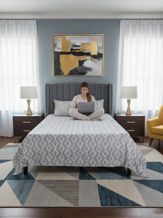 Soft Feel Taupe-Grey Geometric Cotton King Bedsheet Set