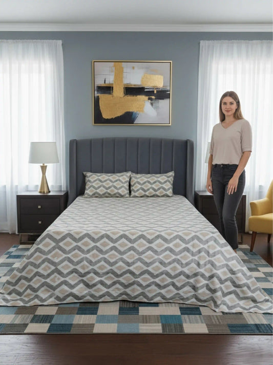 Soft Feel Yellow Geometric Cotton King Bedsheet Set