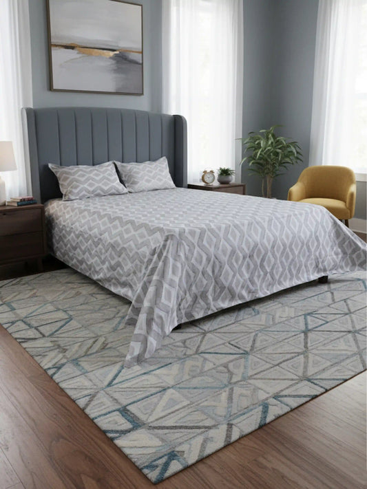 Soft Feel Taupe-Grey Geometric Cotton King Bedsheet Set