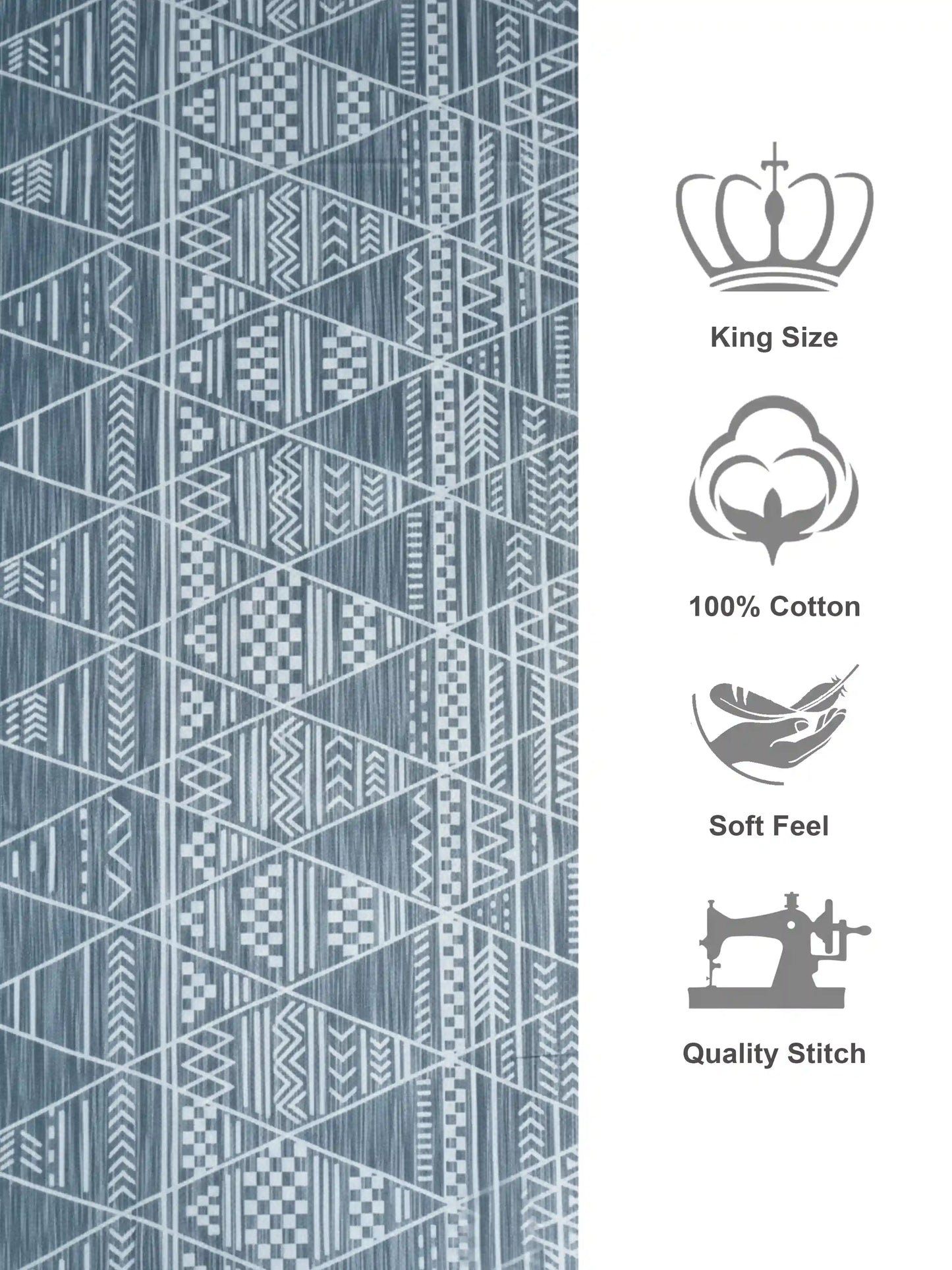 Soft Feel Geometric Dove Grey Cotton King Bedsheet