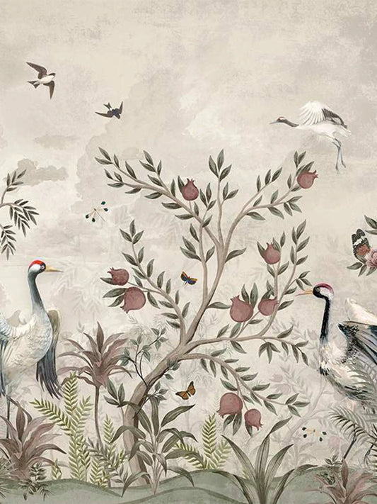 AtoZ Home Decor Tropical Birds & Forest Chinoiserie Wall Mural Wallpaper - Custom & Standard Sizes