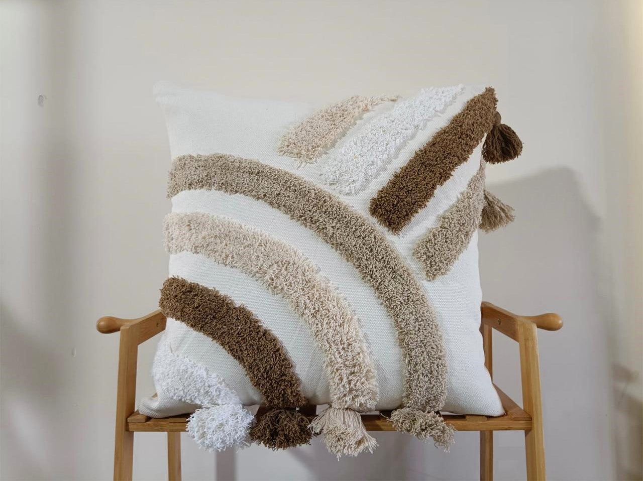 Tufted Abstract Cushion Cover – Beige & Brown Textured Design, 18x18