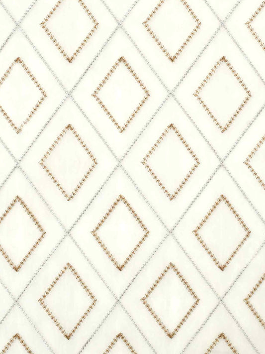 White Curtain Fabric with Brown Diamond Lattice Embroidery – 4ft & 10ft Widths