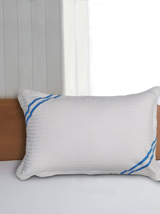 White Satin Pillow Covers with Blue Trim, Set of 2 – Hotel Luxury Soft Bedding