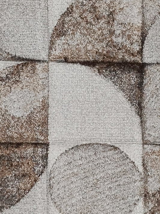 Grey Brown Geometric Curve Runner – Modern Abstract Plush Floor Runner