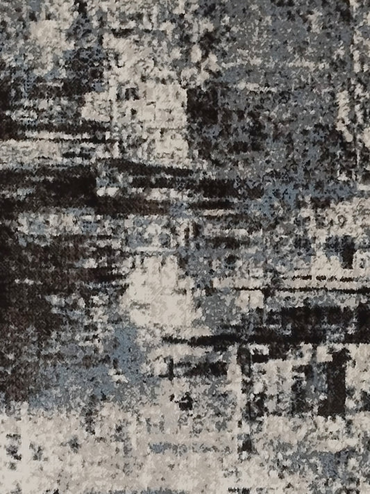 Blue Grey Distressed Abstract Runner – Modern Plush Textured Runner