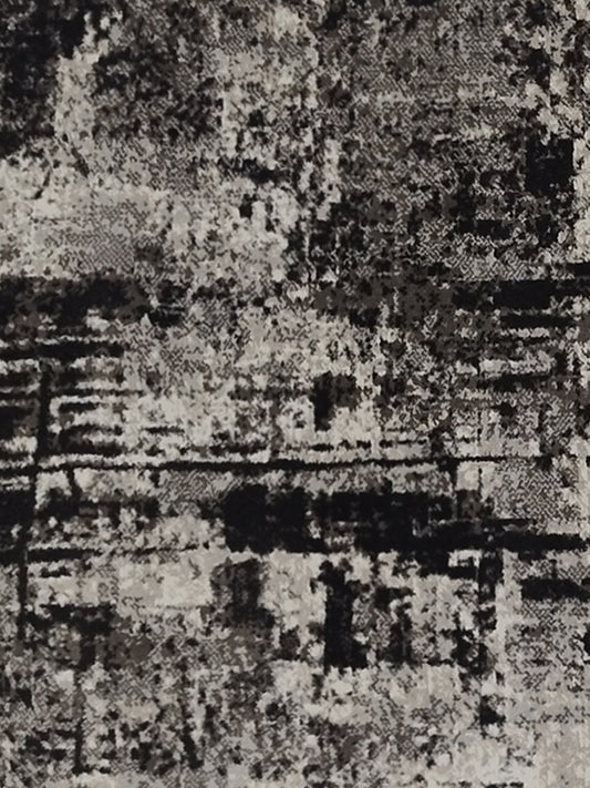 Black Grey Abstract Distressed Runner – Modern Plush Floor Runner