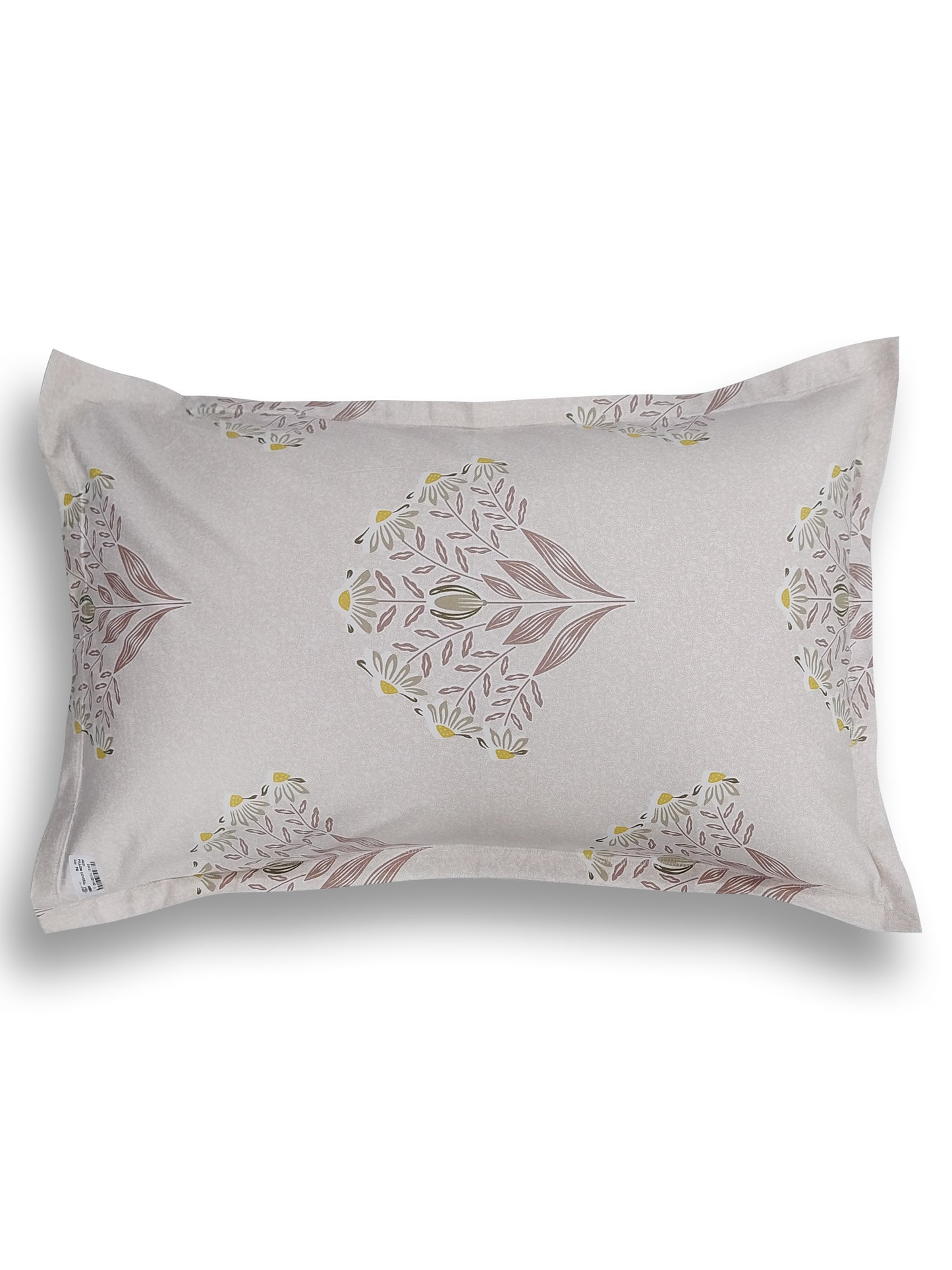 Beige Floral Cotton Pillow Cover – Soft Botanical Luxury Bedding