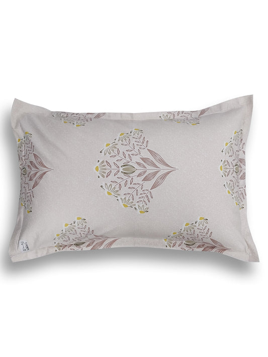 Beige Floral Cotton Pillow Cover – Soft Botanical Luxury Bedding