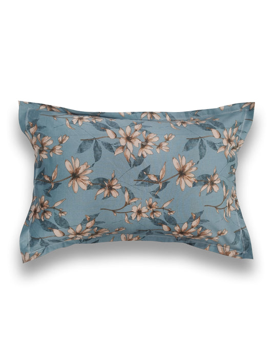 Sky Blue Floral Pillow Cover Set – Premium Cotton Botanical Print – Set of 2