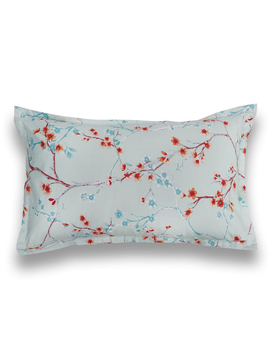 Sky Blue Floral Cotton Pillow Cover – Soft Botanical Premium Bedding