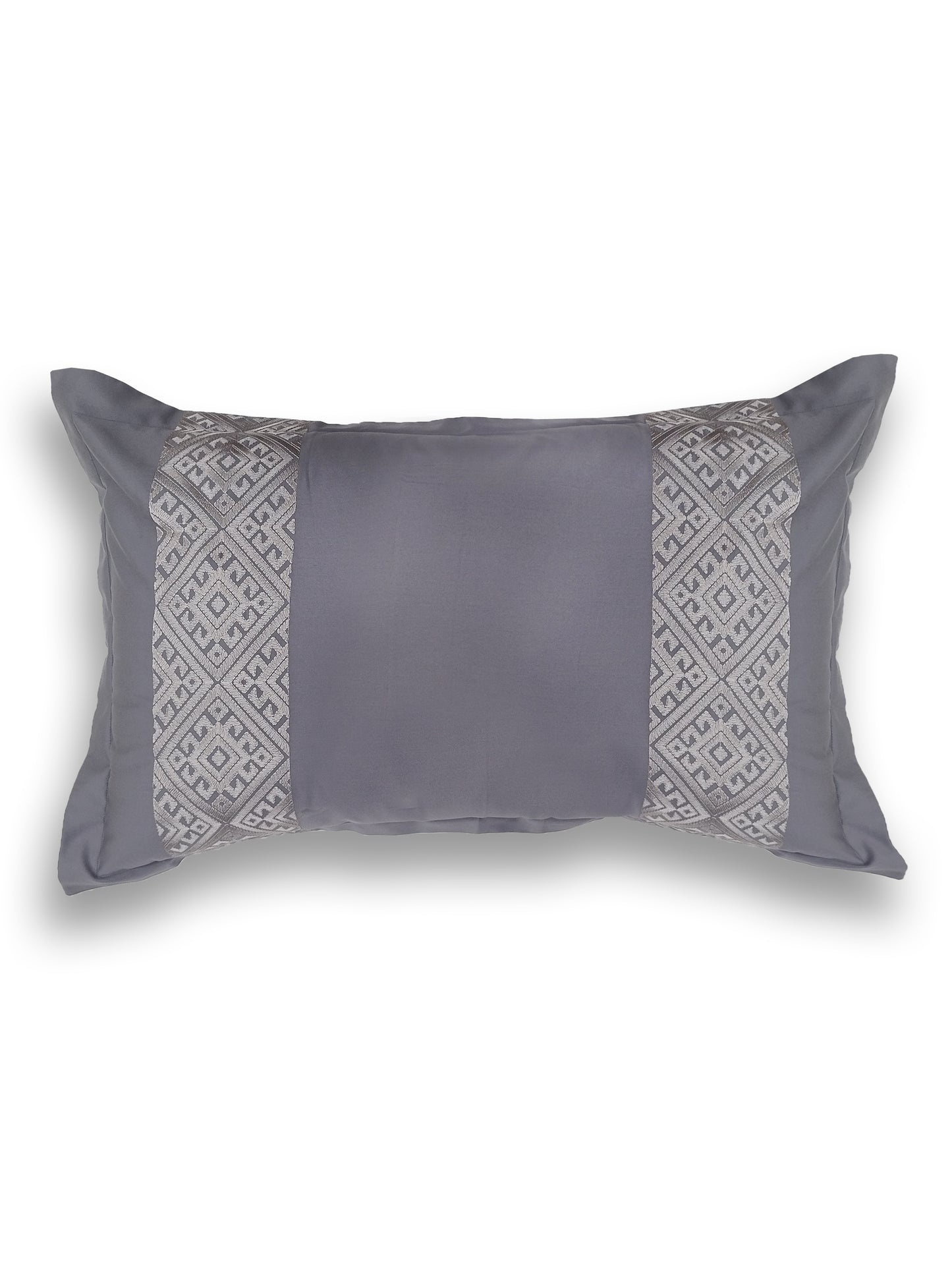 Grey Geometric Embroidered Pillow Cover Set – Premium Cotton – Set of 2