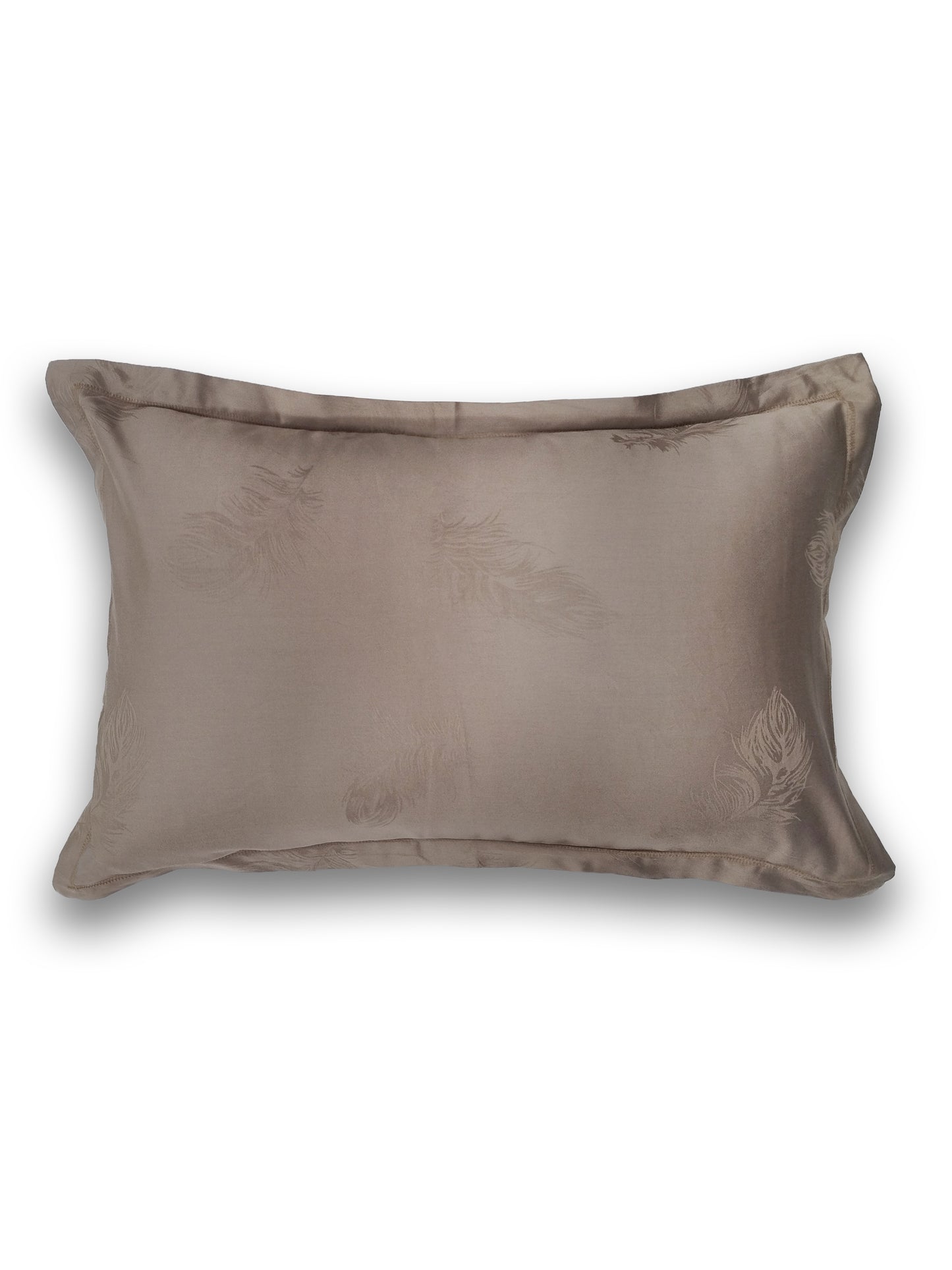 Mocha Brown Feather Jacquard Pillow Cover Set – Premium Cotton – Set of 2