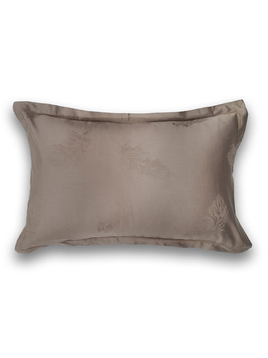 Mocha Brown Feather Jacquard Pillow Cover Set – Premium Cotton – Set of 2