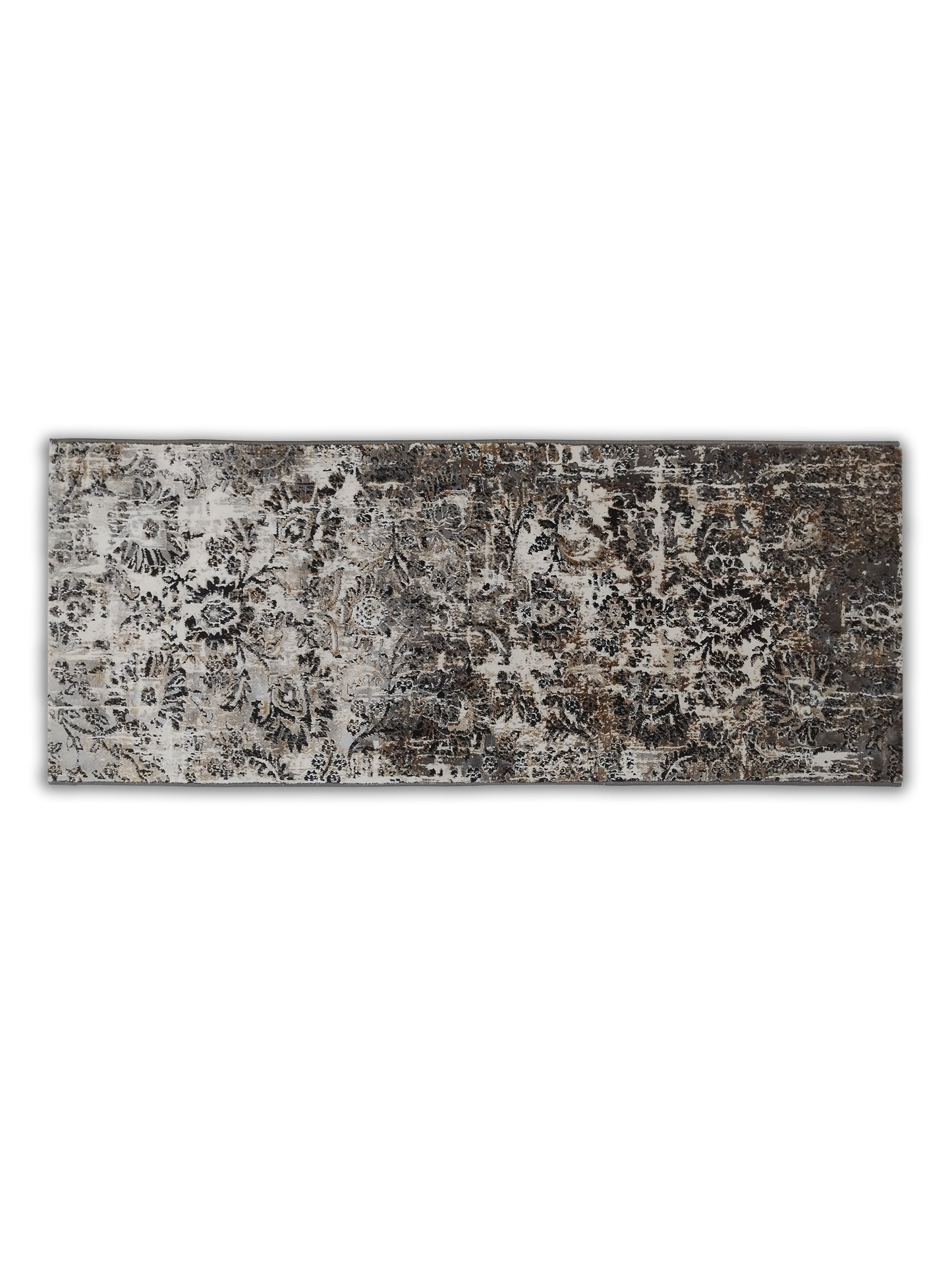 Grey Brown Distressed Floral Runner – Modern Textured Bedroom & Hallway Runner