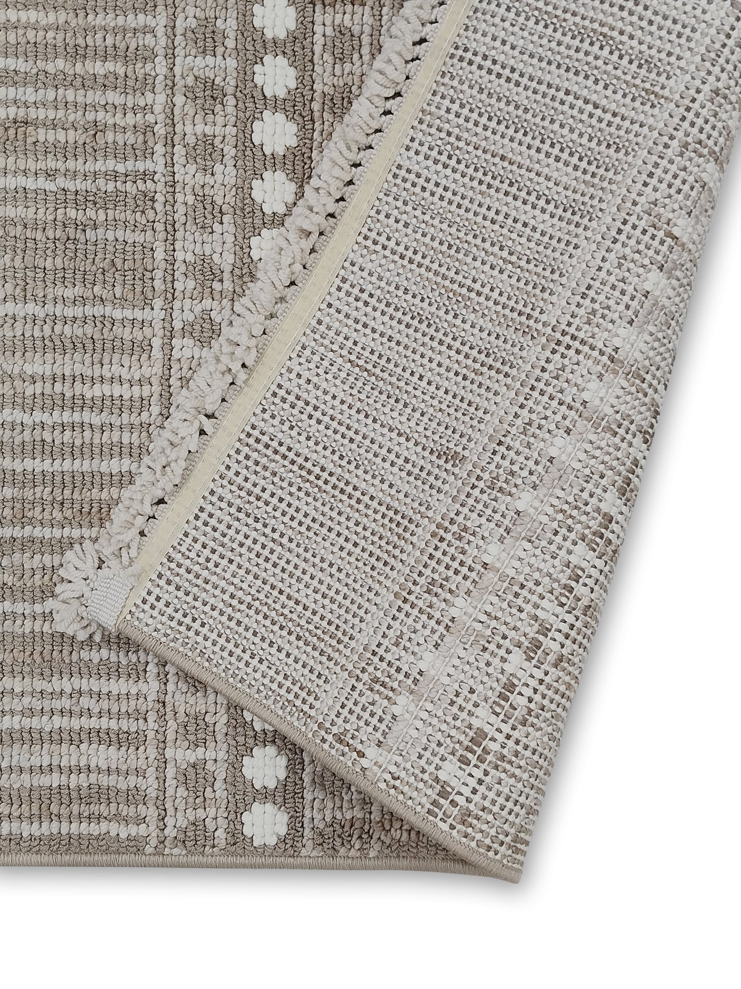 Ivory Taupe Boho Stripe Cotton Runner – Minimalist Handwoven Floor Runner