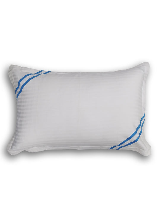 White Satin Pillow Covers with Blue Trim, Set of 2 – Hotel Luxury Soft Bedding