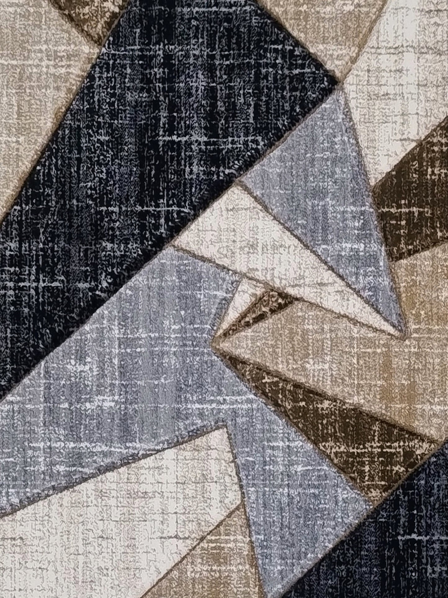 Beige, Grey & Black Geometric Carpet – Modern Abstract Polygon Pattern