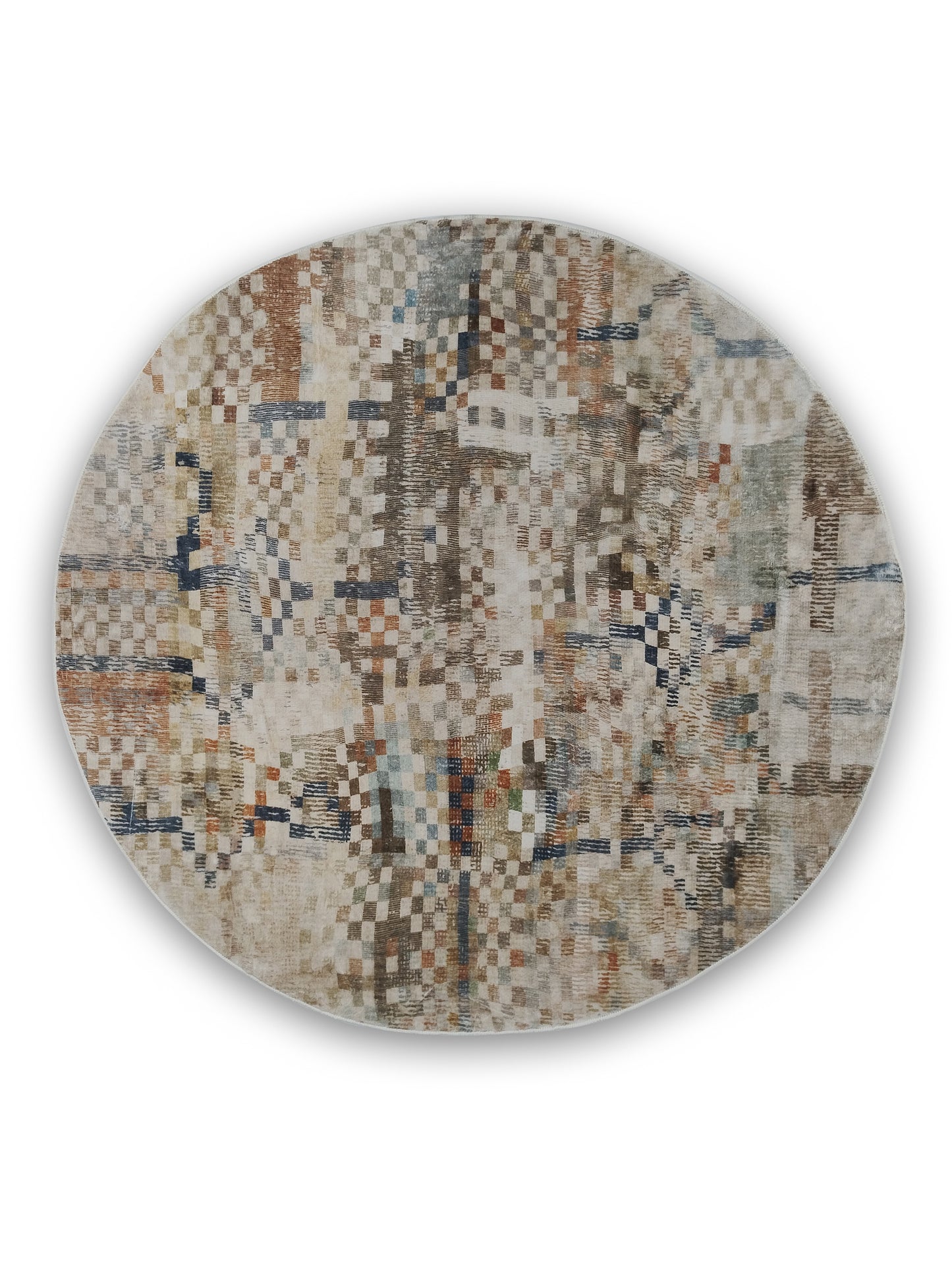 Beige Abstract Round Rug – Modern Area Carpet for Living Room & Bedroom