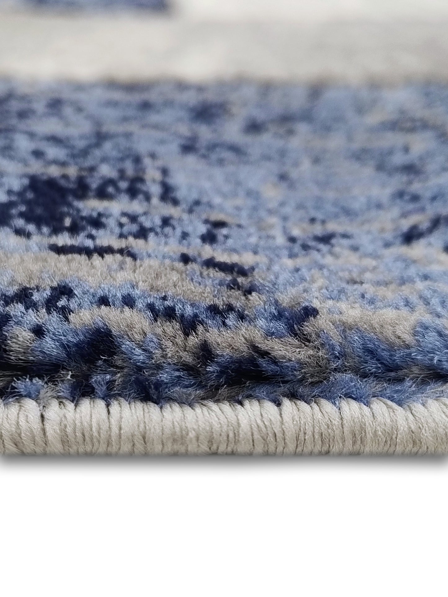 Blue Grey Abstract Block Runner – Modern Plush Textured Runner