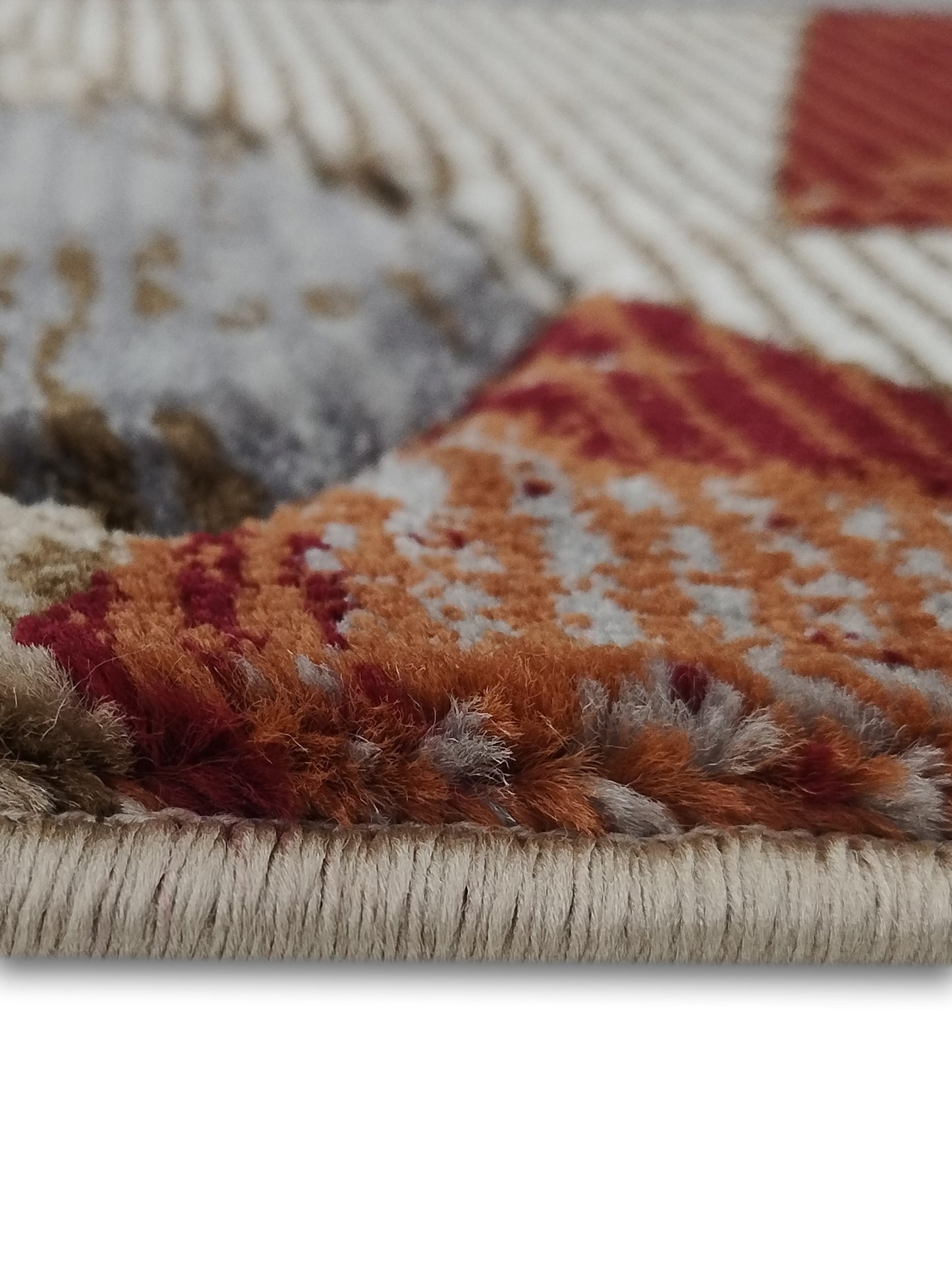 Multicolor Geometric Patchwork Runner – Modern Plush Textured Floor Runner