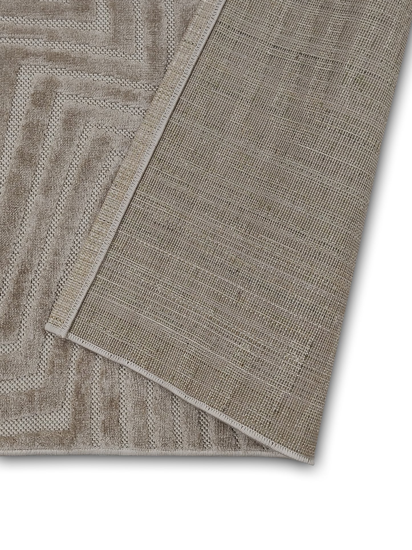 Taupe Maze Geometric Textured Runner – Modern Minimalist Bedside & Hallway Carpet