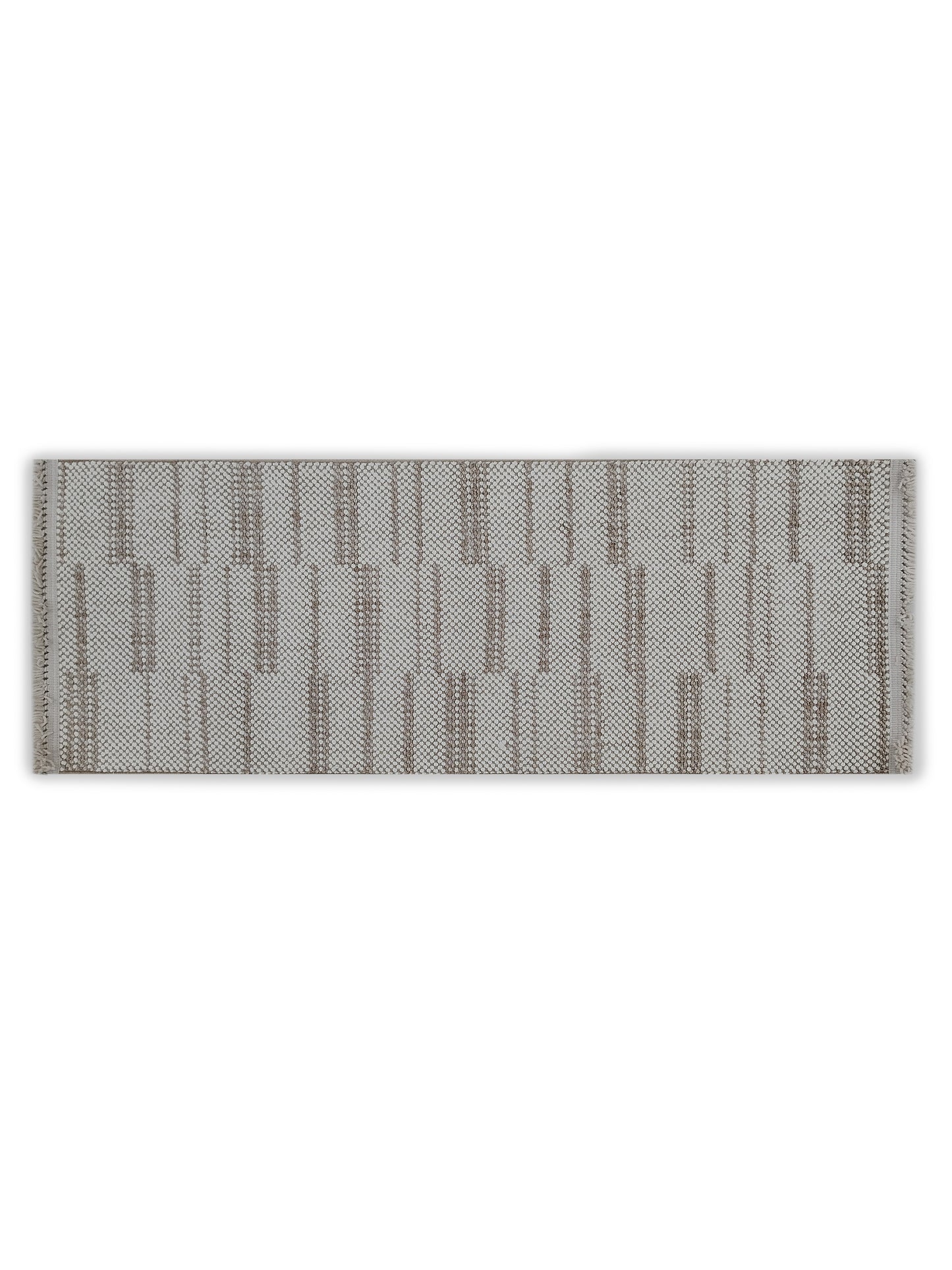 Ivory Beige Handloom Stripe-Textured Runner – Modern Minimalist Bedroom & Hallway