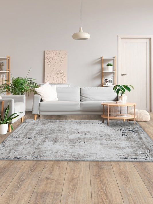 Grey Beige Textured Carpet – Modern Minimalist Soft Rug for Living Spaces