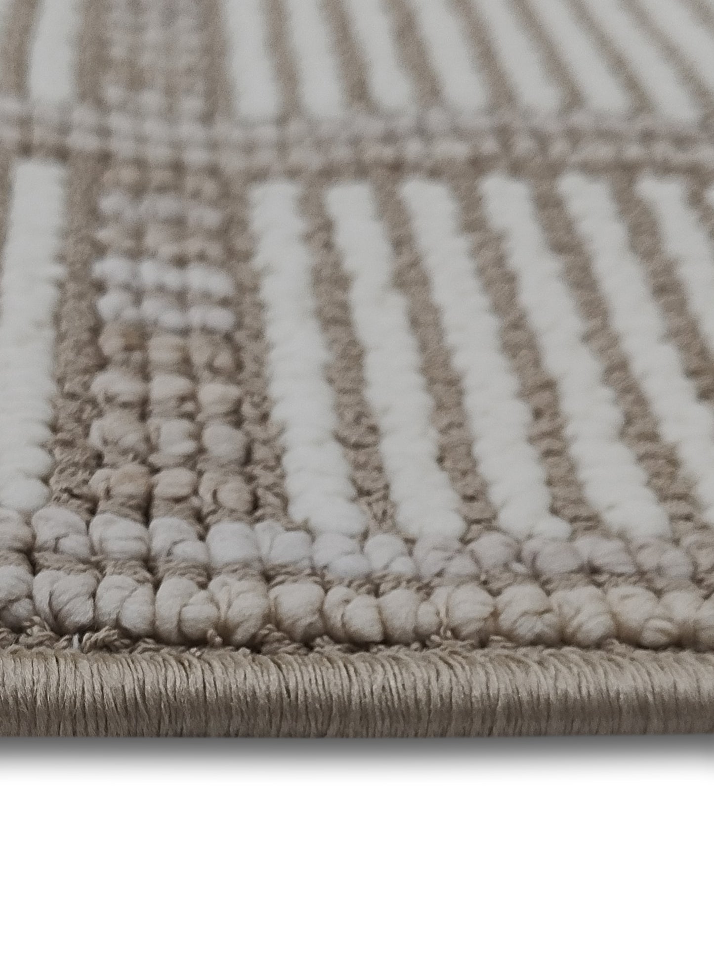 Ivory & Taupe Grid Pattern Cotton Runner – Modern Handwoven Bedside & Hallway Carpet